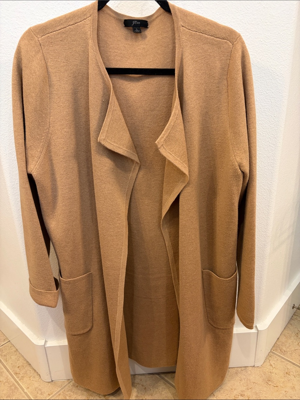 J. Crew Camel Open-Front Long Cardigan with Pockets